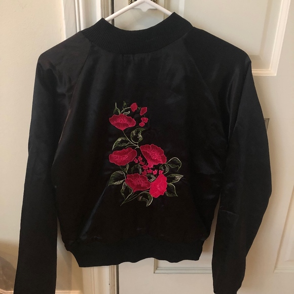 LF Rose Embellished Black Bomber Jacket - Picture 1 of 3